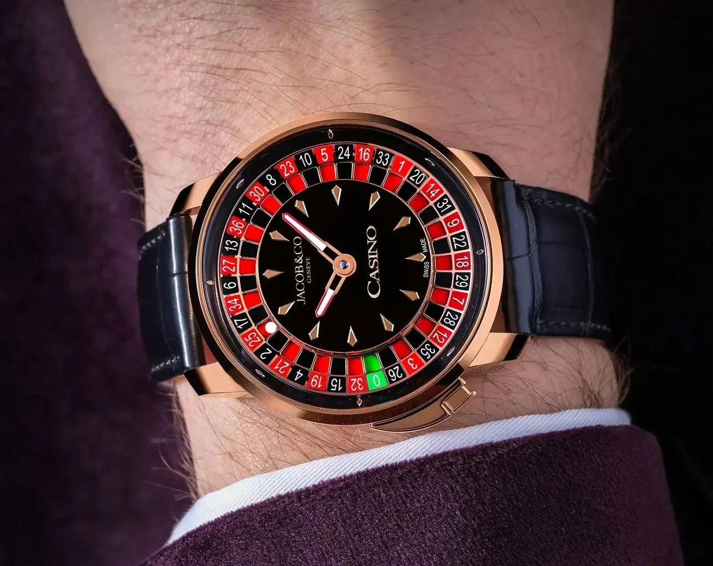 Buggati Jacob & Cobe Casino Premium Luxury Watch (Royal Red & Black)